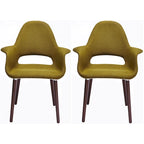 Lot de 2 fauteuils modernes rembourrés en tissu bio avec pieds en bois de noyer foncé pour salle à manger, bureau ou fauteuil d'appoint