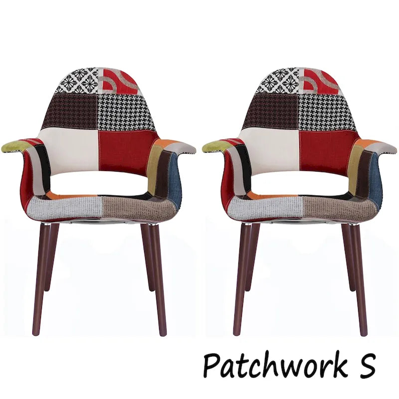 Lot de 2 fauteuils modernes rembourrés en tissu bio avec pieds en bois de noyer foncé pour salle à manger, bureau ou fauteuil d'appoint