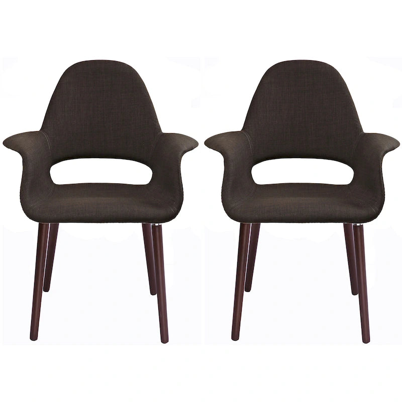 Lot de 2 fauteuils modernes rembourrés en tissu bio avec pieds en bois de noyer foncé pour salle à manger, bureau ou fauteuil d'appoint