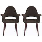 Lot de 2 fauteuils modernes rembourrés en tissu bio avec pieds en bois de noyer foncé pour salle à manger, bureau ou fauteuil d'appoint