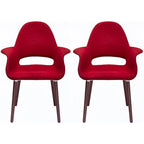 Lot de 2 fauteuils modernes rembourrés en tissu bio avec pieds en bois de noyer foncé pour salle à manger, bureau ou fauteuil d'appoint