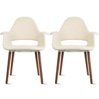 Lot de 2 fauteuils modernes rembourrés en tissu bio avec pieds en bois de noyer foncé pour salle à manger, bureau ou fauteuil d'appoint