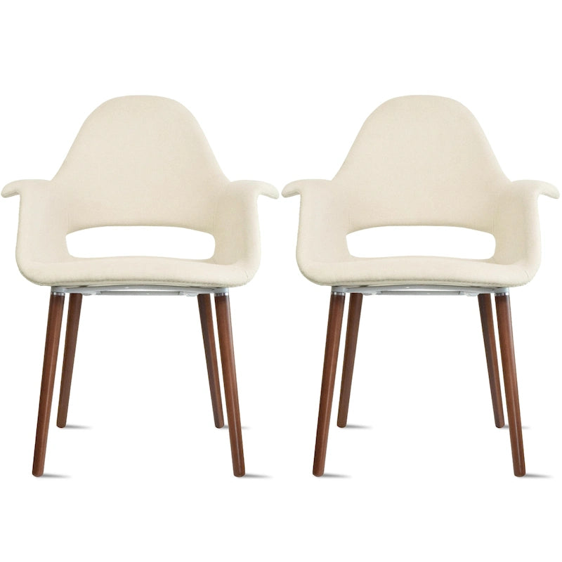 Lot de 2 fauteuils modernes rembourrés en tissu bio avec pieds en bois de noyer foncé pour salle à manger, bureau ou fauteuil d'appoint