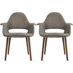 Lot de 2 fauteuils modernes rembourrés en tissu bio avec pieds en bois de noyer foncé pour salle à manger, bureau ou fauteuil d'appoint