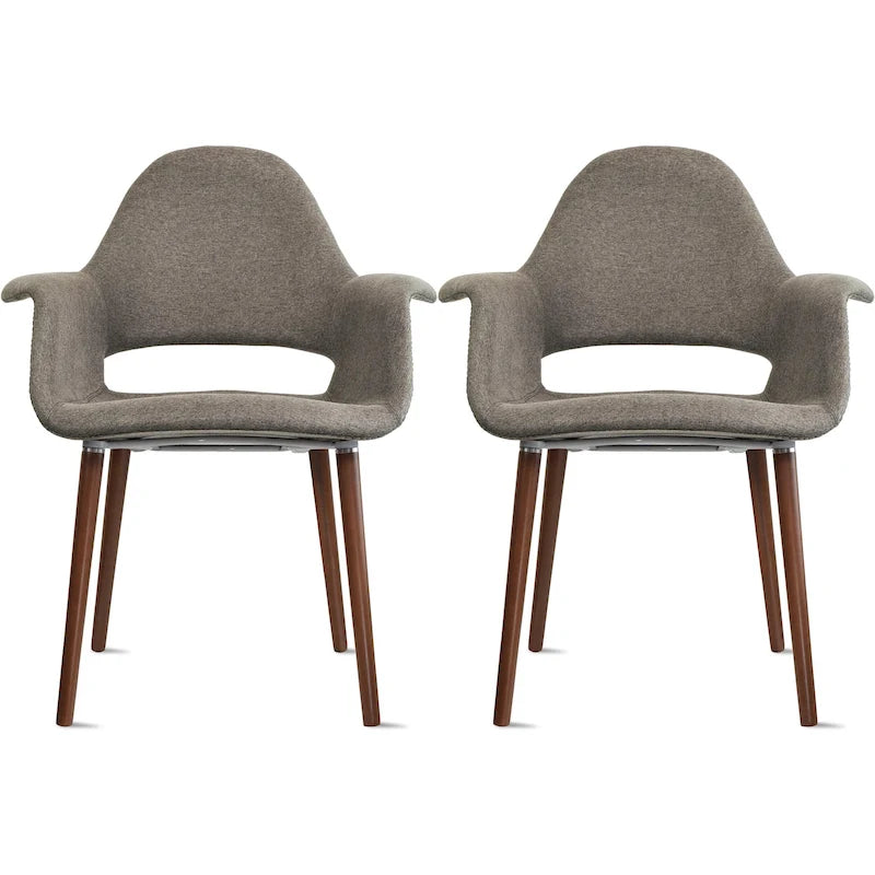 Lot de 2 fauteuils modernes rembourrés en tissu bio avec pieds en bois de noyer foncé pour salle à manger, bureau ou fauteuil d'appoint