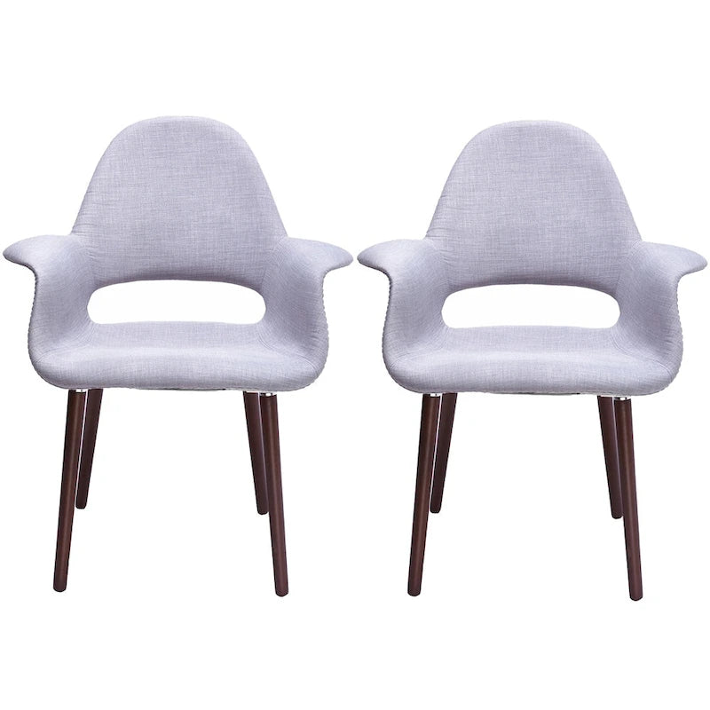 Lot de 2 fauteuils modernes rembourrés en tissu bio avec pieds en bois de noyer foncé pour salle à manger, bureau ou fauteuil d'appoint