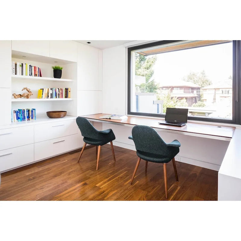 Lot de 2 fauteuils modernes rembourrés en tissu bio avec pieds en bois de noyer foncé pour salle à manger, bureau ou fauteuil d'appoint
