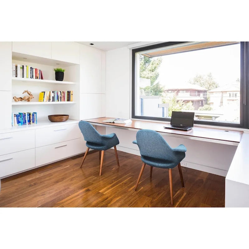 Lot de 2 fauteuils modernes rembourrés en tissu bio avec pieds en bois de noyer foncé pour salle à manger, bureau ou fauteuil d'appoint
