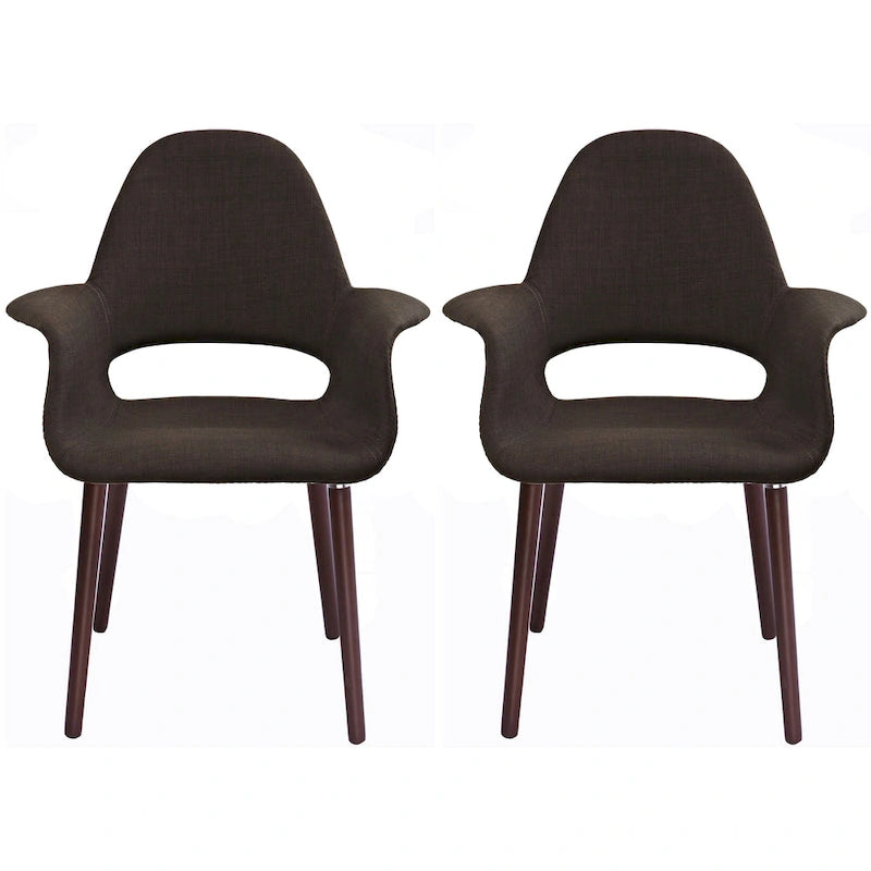 Lot de 2 fauteuils modernes rembourrés en tissu bio avec pieds en bois de noyer foncé pour salle à manger, bureau ou fauteuil d'appoint