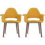 Lot de 2 fauteuils modernes rembourrés en tissu bio avec pieds en bois de noyer foncé pour salle à manger, bureau ou fauteuil d'appoint