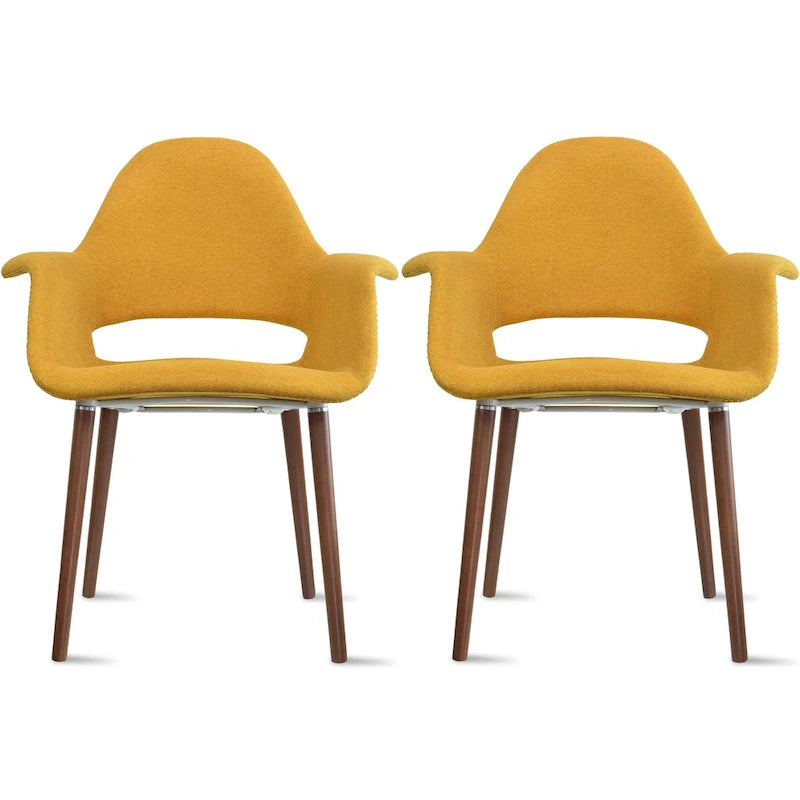 Lot de 2 fauteuils modernes rembourrés en tissu bio avec pieds en bois de noyer foncé pour salle à manger, bureau ou fauteuil d'appoint
