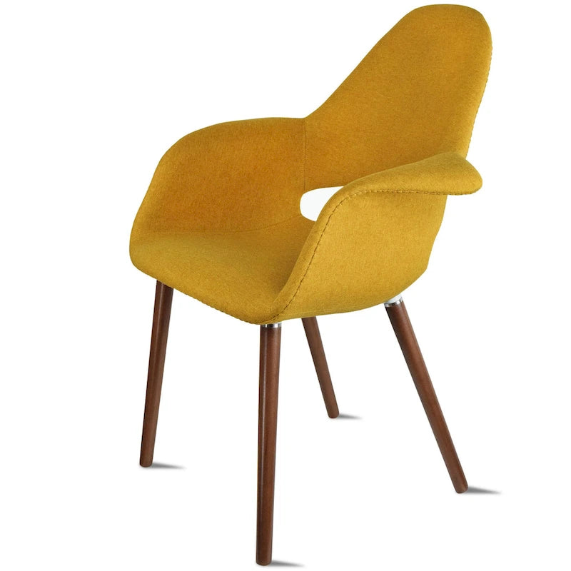 Lot de 2 fauteuils modernes rembourrés en tissu bio avec pieds en bois de noyer foncé pour salle à manger, bureau ou fauteuil d'appoint