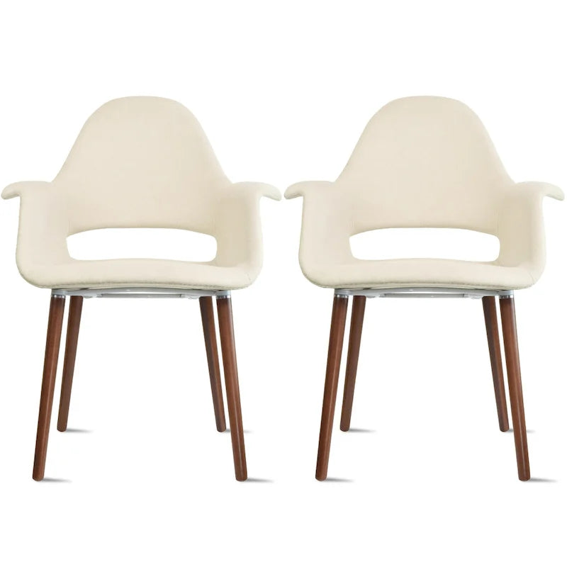 Lot de 2 fauteuils modernes rembourrés en tissu bio avec pieds en bois de noyer foncé pour salle à manger, bureau ou fauteuil d'appoint
