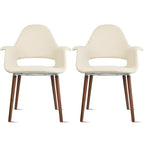 Lot de 2 fauteuils modernes rembourrés en tissu bio avec pieds en bois de noyer foncé pour salle à manger, bureau ou fauteuil d'appoint