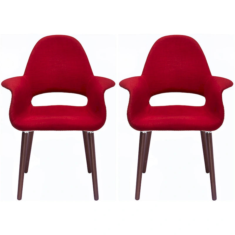 Lot de 2 fauteuils modernes rembourrés en tissu bio avec pieds en bois de noyer foncé pour salle à manger, bureau ou fauteuil d'appoint