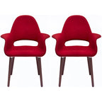 Lot de 2 fauteuils modernes rembourrés en tissu bio avec pieds en bois de noyer foncé pour salle à manger, bureau ou fauteuil d'appoint