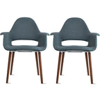 Lot de 2 fauteuils modernes rembourrés en tissu bio avec pieds en bois de noyer foncé pour salle à manger, bureau ou fauteuil d'appoint