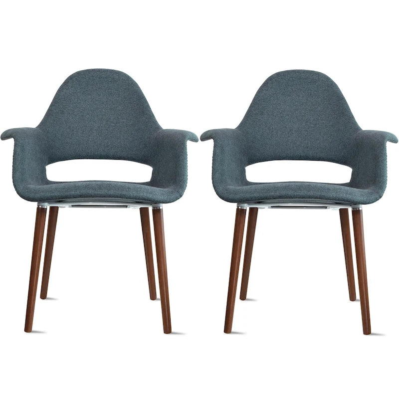 Lot de 2 fauteuils modernes rembourrés en tissu bio avec pieds en bois de noyer foncé pour salle à manger, bureau ou fauteuil d'appoint