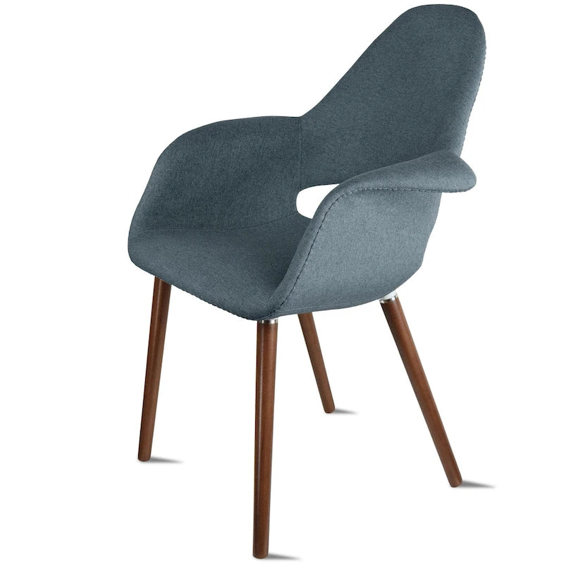 Lot de 2 fauteuils modernes rembourrés en tissu bio avec pieds en bois de noyer foncé pour salle à manger, bureau ou fauteuil d'appoint