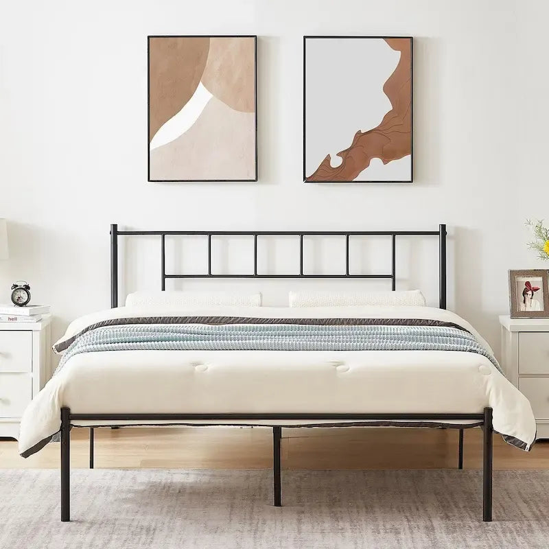 Ensemble de lit 3 pièces avec tête de lit en bois et 2 tables de chevet assorties, style moderne