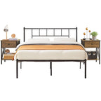 Ensemble de lit 3 pièces avec tête de lit en bois et 2 tables de chevet assorties, style moderne