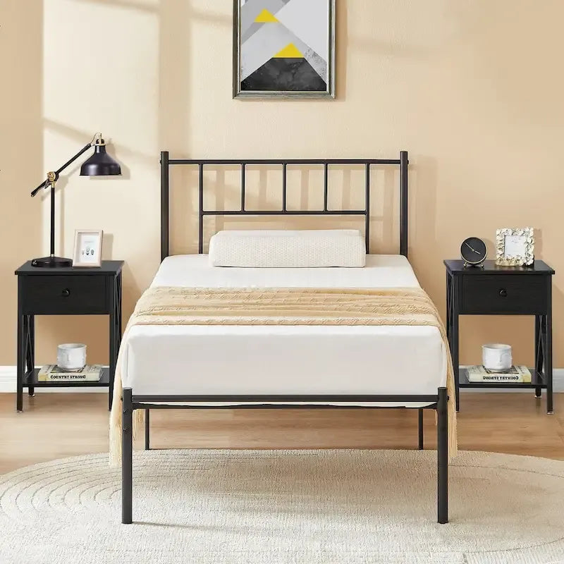 Ensemble de lit 3 pièces avec tête de lit en bois et 2 tables de chevet assorties, style moderne