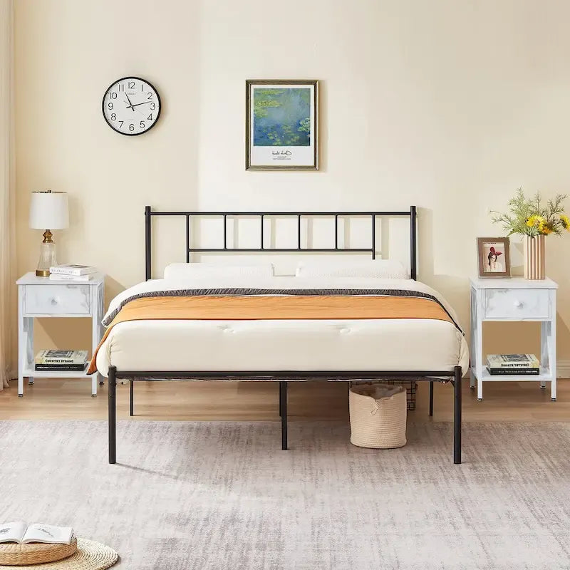 Ensemble de lit 3 pièces avec tête de lit en bois et 2 tables de chevet assorties, style moderne