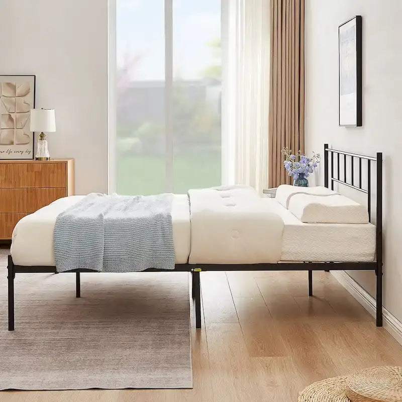 Ensemble de lit 3 pièces avec tête de lit en bois et 2 tables de chevet assorties, style moderne