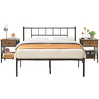 Ensemble de lit 3 pièces avec tête de lit en bois et 2 tables de chevet assorties, style moderne