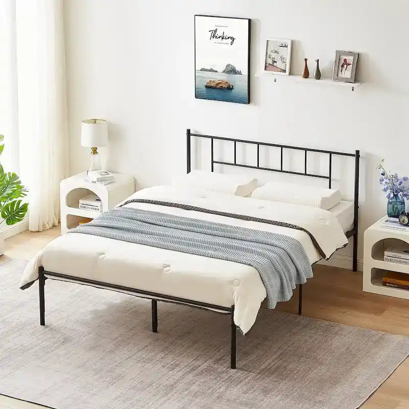 Ensemble de lit 3 pièces avec tête de lit en bois et 2 tables de chevet assorties, style moderne