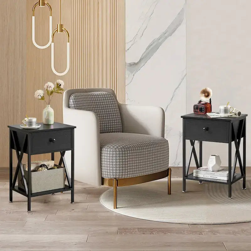Ensemble de lit 3 pièces avec tête de lit en bois et 2 tables de chevet assorties, style moderne