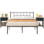 Ensemble de lit 3 pièces avec tête de lit en bois et 2 tables de chevet assorties, style moderne