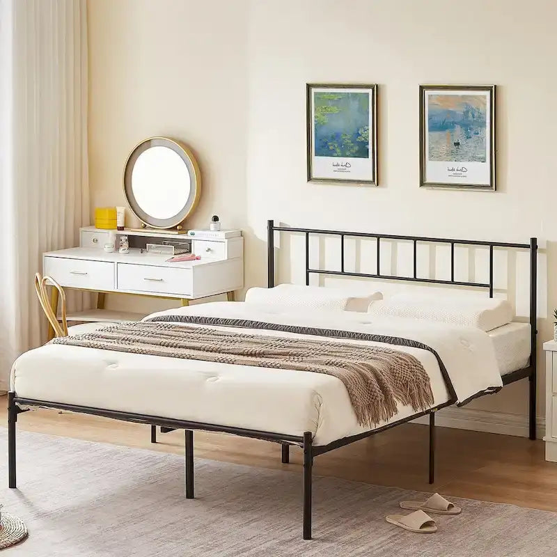 Ensemble de lit 3 pièces avec tête de lit en bois et 2 tables de chevet assorties, style moderne