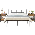 Ensemble de lit 3 pièces avec tête de lit en bois et 2 tables de chevet assorties, style moderne