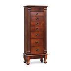 Meuble de rangement à bijoux en bois marron à 7 tiroirs avec 1 miroir rabattable sur le dessus et 4 compartiments – 15(L) x 9(l) x 38,5(H)