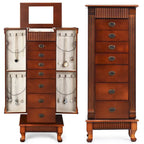 Meuble de rangement à bijoux en bois marron à 7 tiroirs avec 1 miroir rabattable sur le dessus et 4 compartiments – 15(L) x 9(l) x 38,5(H)