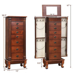 Meuble de rangement à bijoux en bois marron à 7 tiroirs avec 1 miroir rabattable sur le dessus et 4 compartiments – 15(L) x 9(l) x 38,5(H)