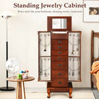 Meuble de rangement à bijoux en bois marron à 7 tiroirs avec 1 miroir rabattable sur le dessus et 4 compartiments – 15(L) x 9(l) x 38,5(H)