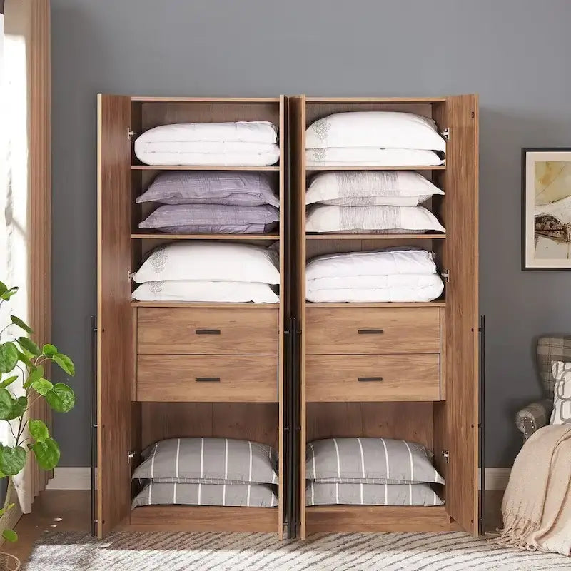 Lot de 2 armoires autoportantes, penderie de chambre moderne en bois