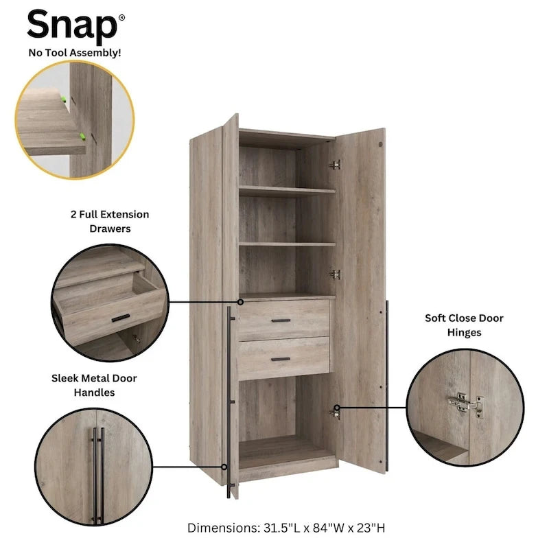 Lot de 2 armoires autoportantes, penderie de chambre moderne en bois