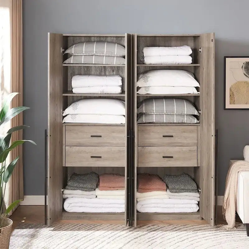 Lot de 2 armoires autoportantes, penderie de chambre moderne en bois