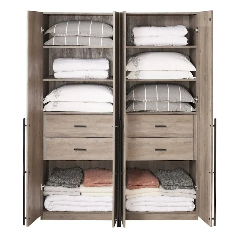 Lot de 2 armoires autoportantes, penderie de chambre moderne en bois