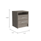 Table de chevet rectangulaire à 2 tiroirs et 1 étagère, finition chêne fumé