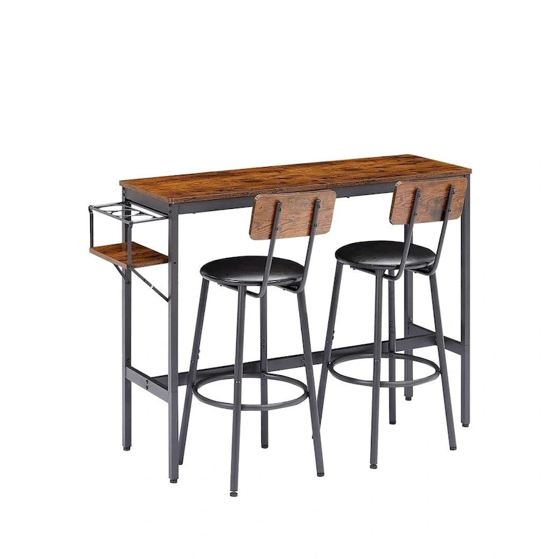 Ensemble de 3 pièces de table de bar industrielle avec porte-bouteilles