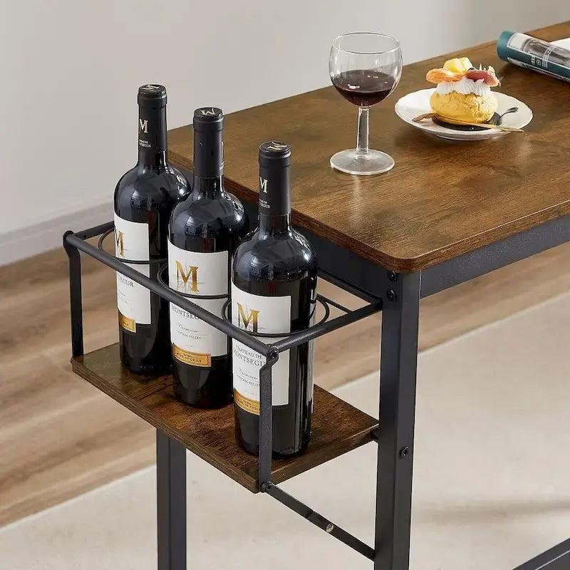 Ensemble de 3 pièces de table de bar industrielle avec porte-bouteilles