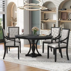 Ensemble de salle à manger 5 pièces avec table à manger ronde extensible et 4 chaises rembourrées pour cuisine et salle à manger