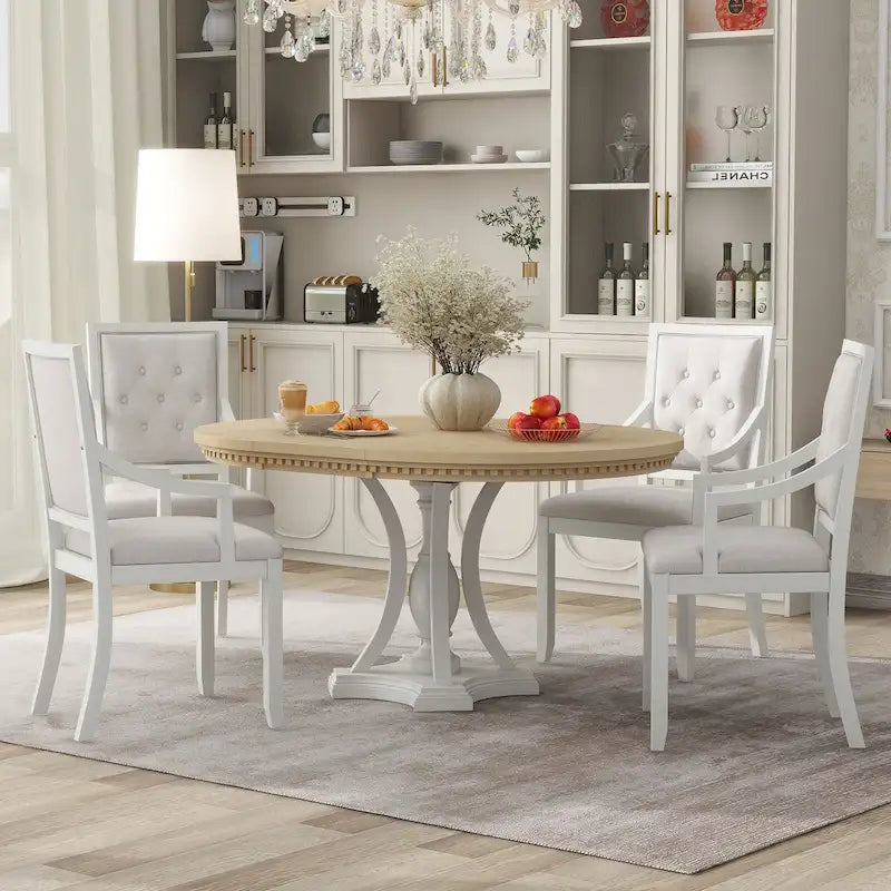 Ensemble de salle à manger 5 pièces avec table à manger ronde extensible et 4 chaises rembourrées pour cuisine et salle à manger