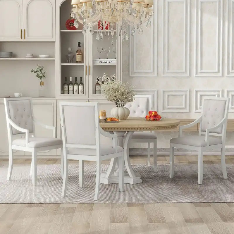 Ensemble de salle à manger 5 pièces avec table à manger ronde extensible et 4 chaises rembourrées pour cuisine et salle à manger