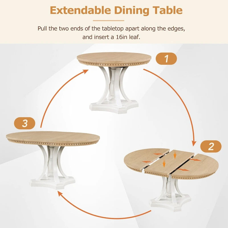 Ensemble de salle à manger 5 pièces avec table à manger ronde extensible et 4 chaises rembourrées pour cuisine et salle à manger