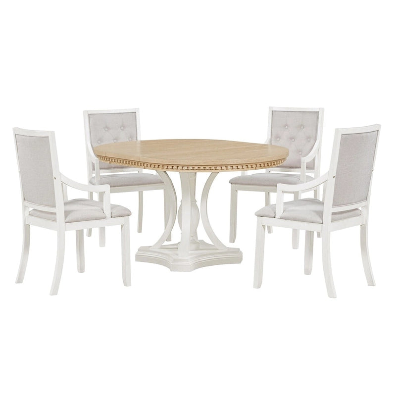Ensemble de salle à manger 5 pièces avec table à manger ronde extensible et 4 chaises rembourrées pour cuisine et salle à manger